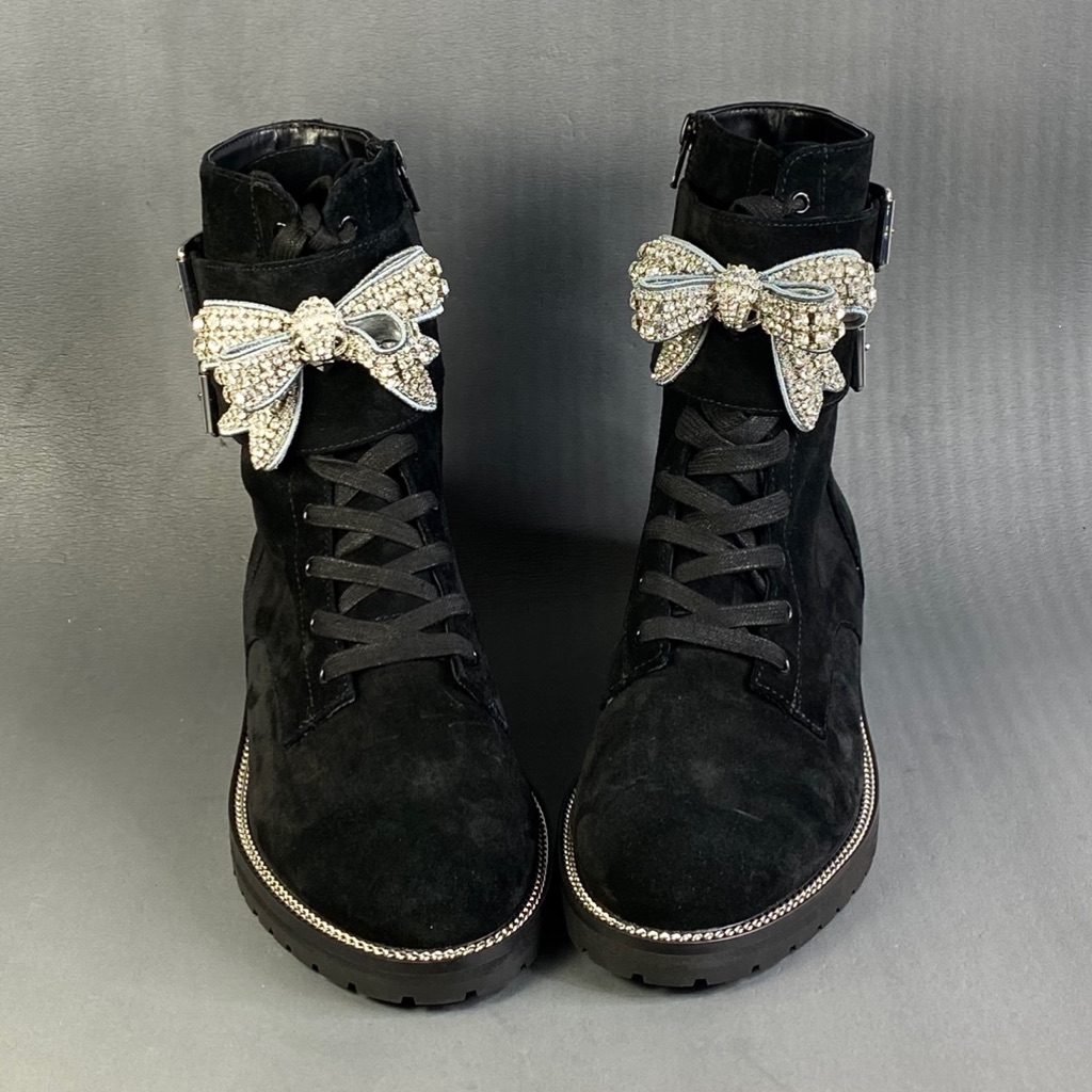 Kurt Geiger Sutton Rhinestone Embellished Suede Combat Boot Womens Size 8